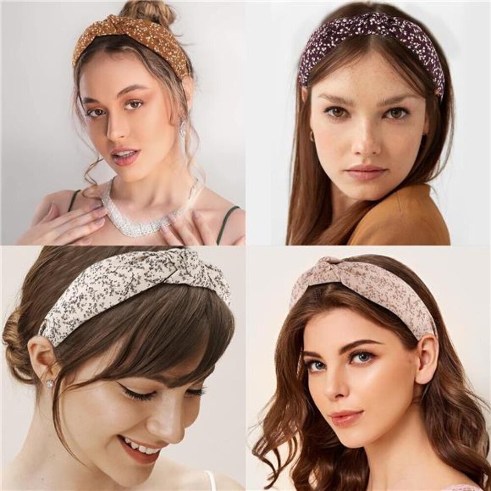 4Pcs Floral Knotted Headbands for Women Fashion, Top Knot Fabric Headbands - Picture 2 of 7